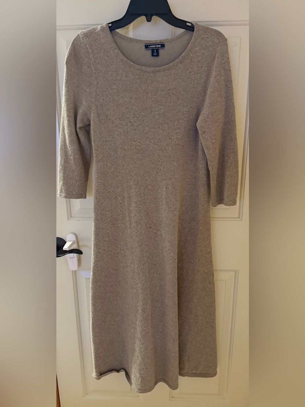 Lands' End Taupe Crewneck Long Sleeve Knit Dress COTTON-WOOL-SILK & POLYESTER